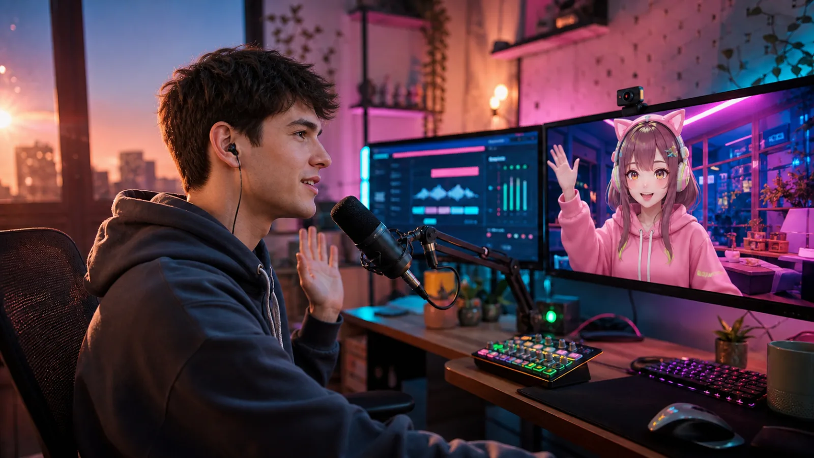 Creator recording narration for a virtual character video
